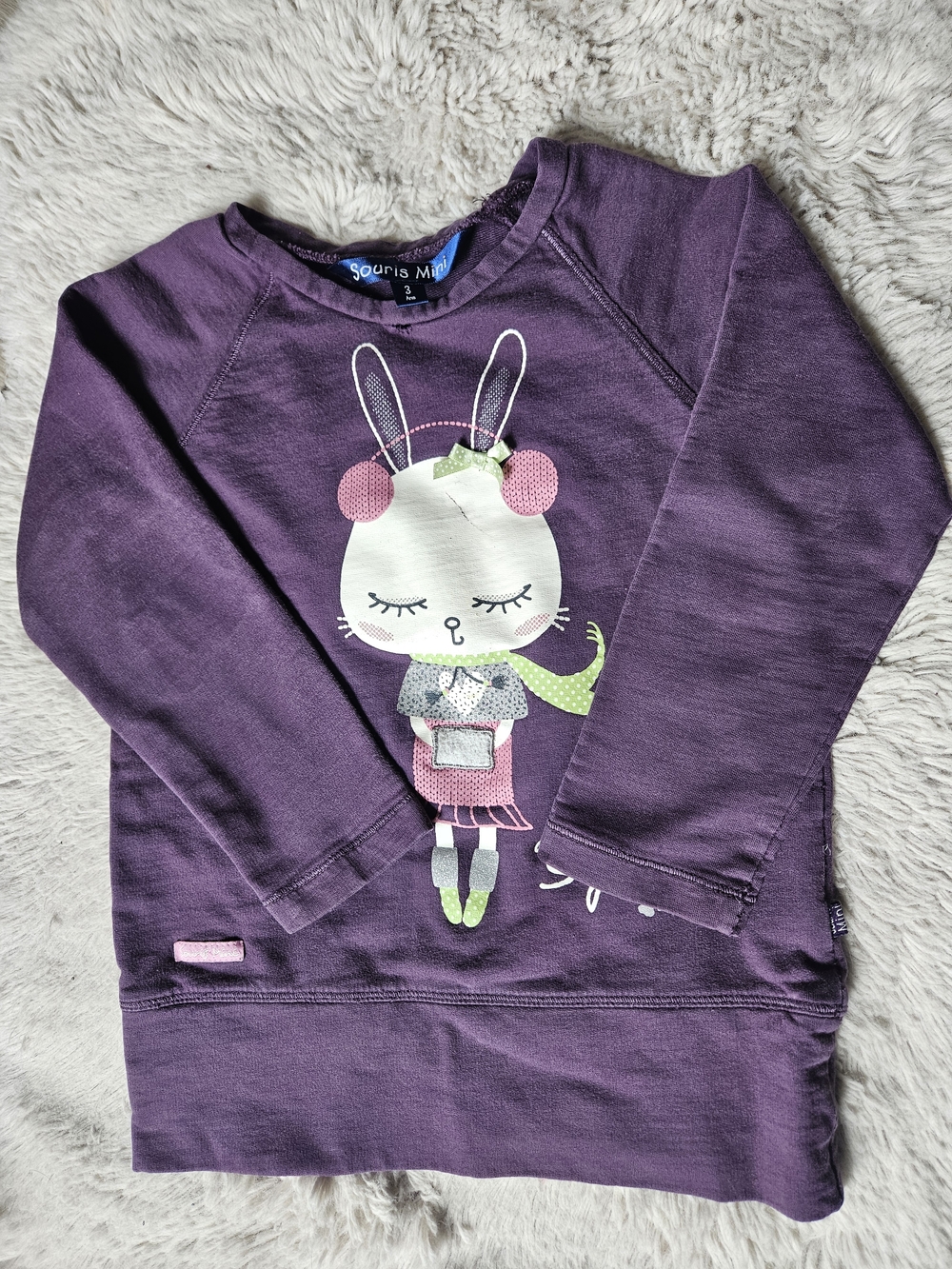 Souris Mini Toddler Girls Purple Bunny Raglan Sweatshirt Size 3T🩷